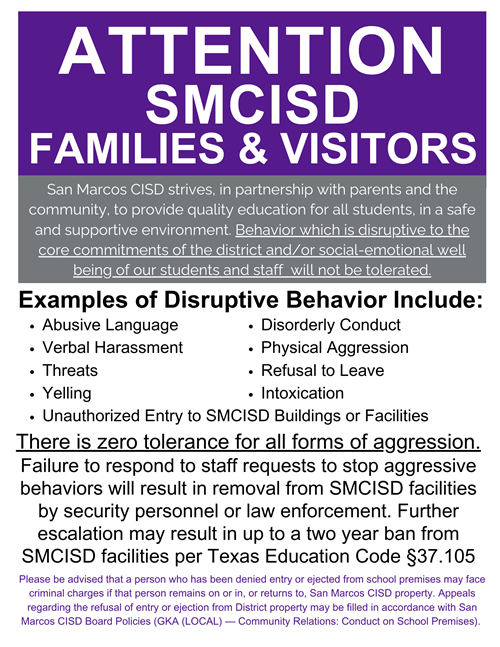 SMCISD Disruptive Behavior Warning Sign